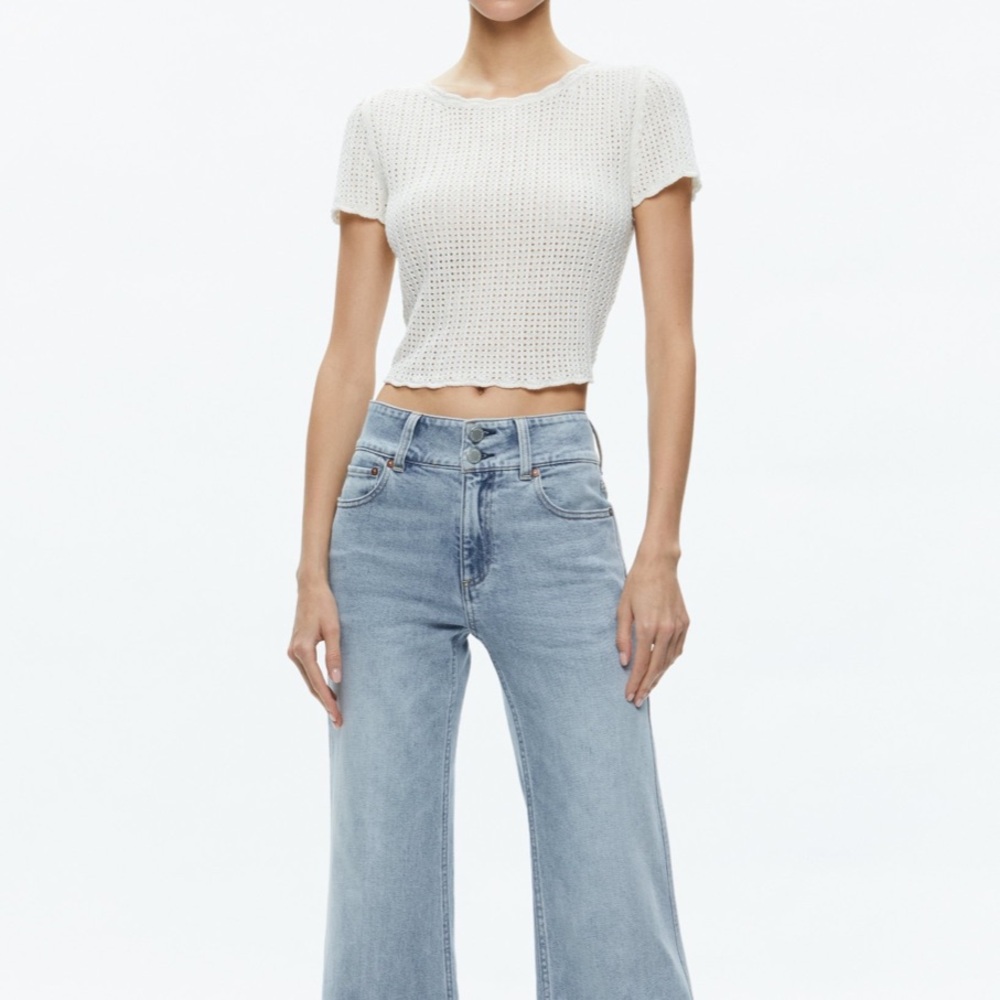 Alice And Olivia Maryam Pullover Top Size XS Women Preppy Linen Blend Soft White